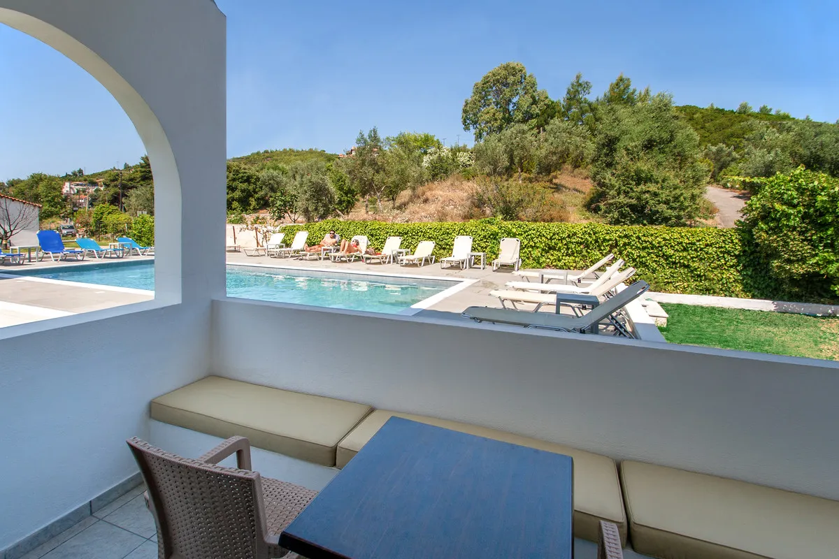 View from the balcony to the pool